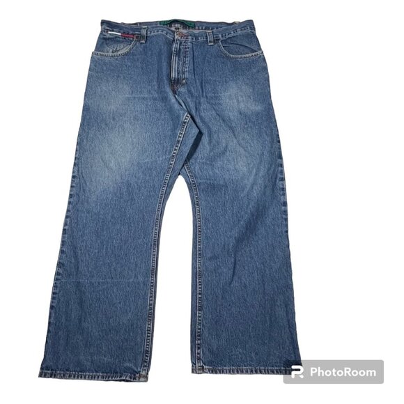 Tommy Jeans 40 x 30 Medium Wash Boot Cut Denim Distressed Hilfiger Straight Leg - Picture 3 of 14